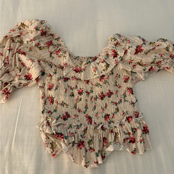 Free People Cream Floral Ruffle Blouse - Picture 6 of 6